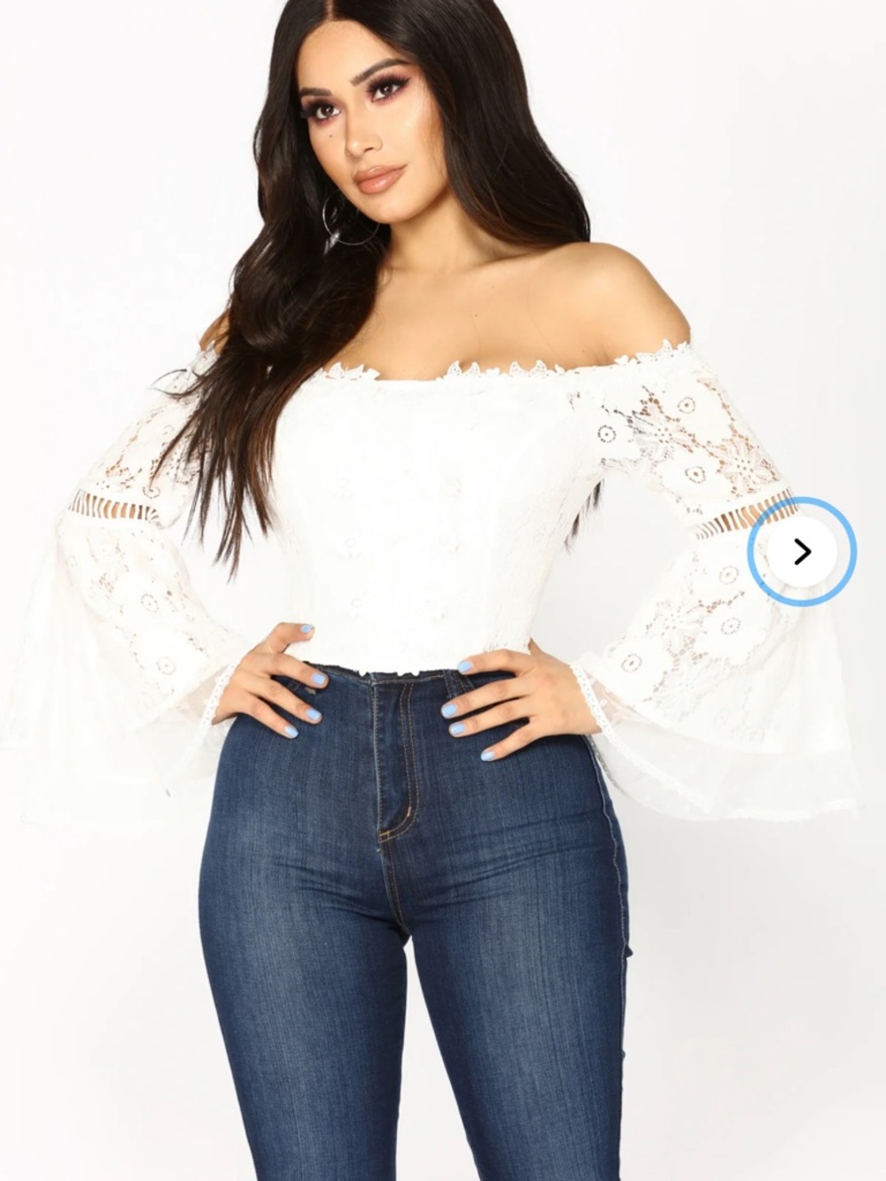 Fashion Nova White Off-Shoulder Lace Bell Sleeve Top